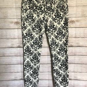 FREE PEOPLE White Jeans with Brocade Print